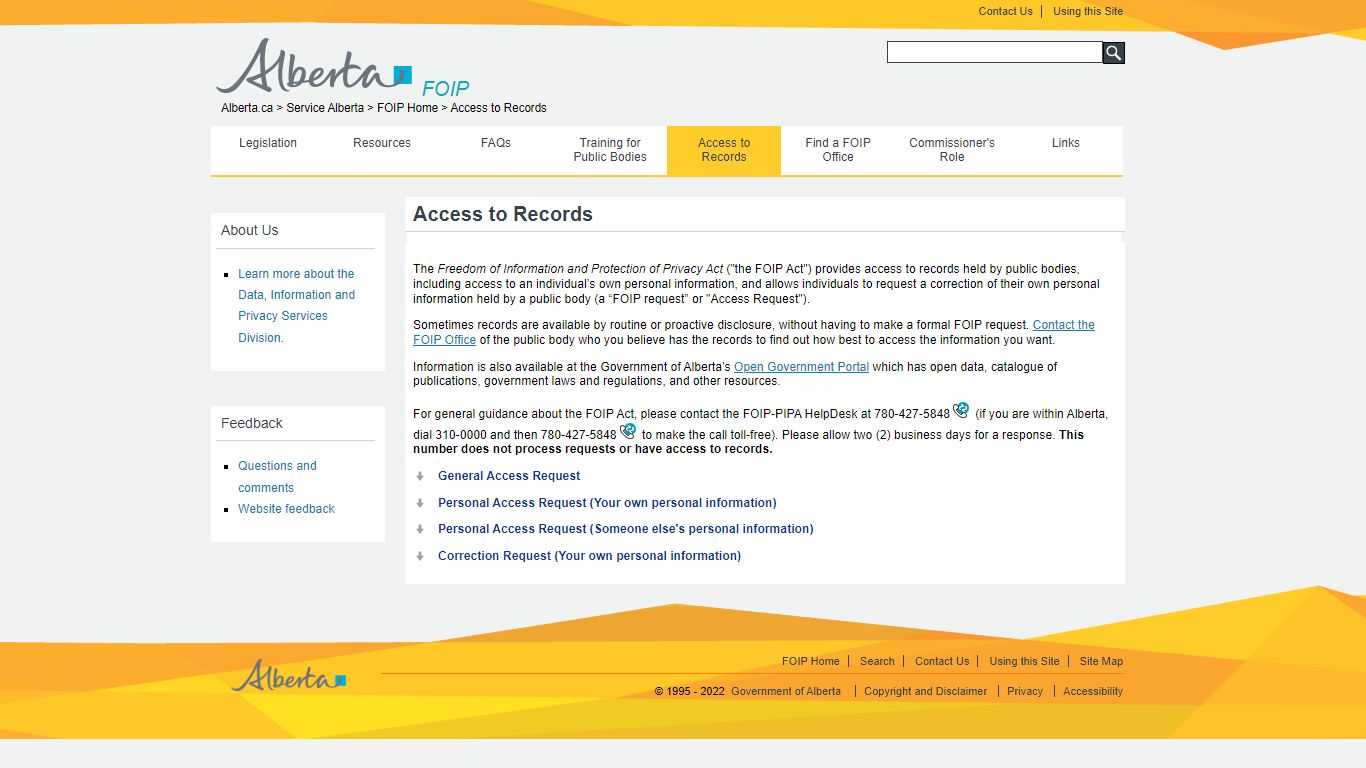 FOIP - Freedom of Information and Protection of Privacy: Access to Records